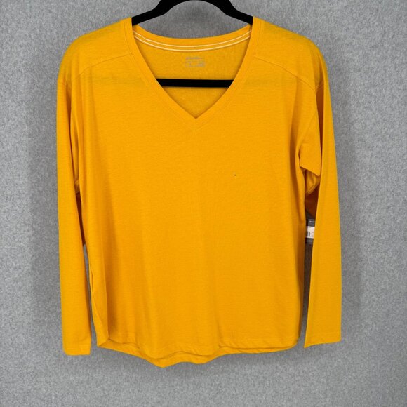 Eddie Bauer Womens Myriad Long Sleeve V Neck T Shirt Size L Marigold Yellow NEW - Picture 1 of 13